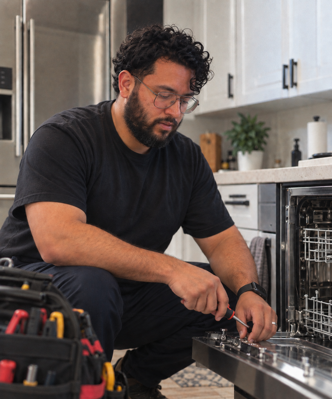 Jonathan working on a dishwasher